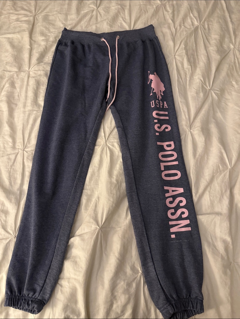 U.S. Polo Assn. Navy Sweatpants with Pink Logo and Drawstring